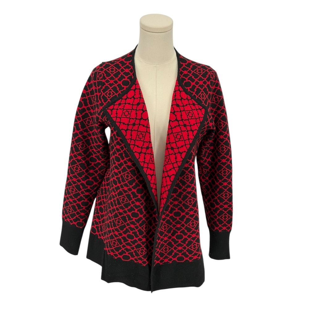 Andrea Jovine Women's‎ Red Black Geometric Pattern Cardigan Sweater M